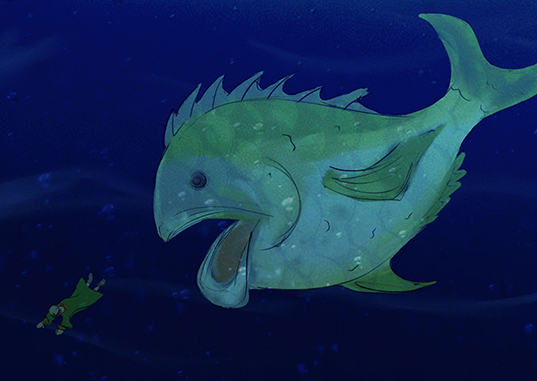 ヨナを飲み込んだ大きな魚のイメージ画像
